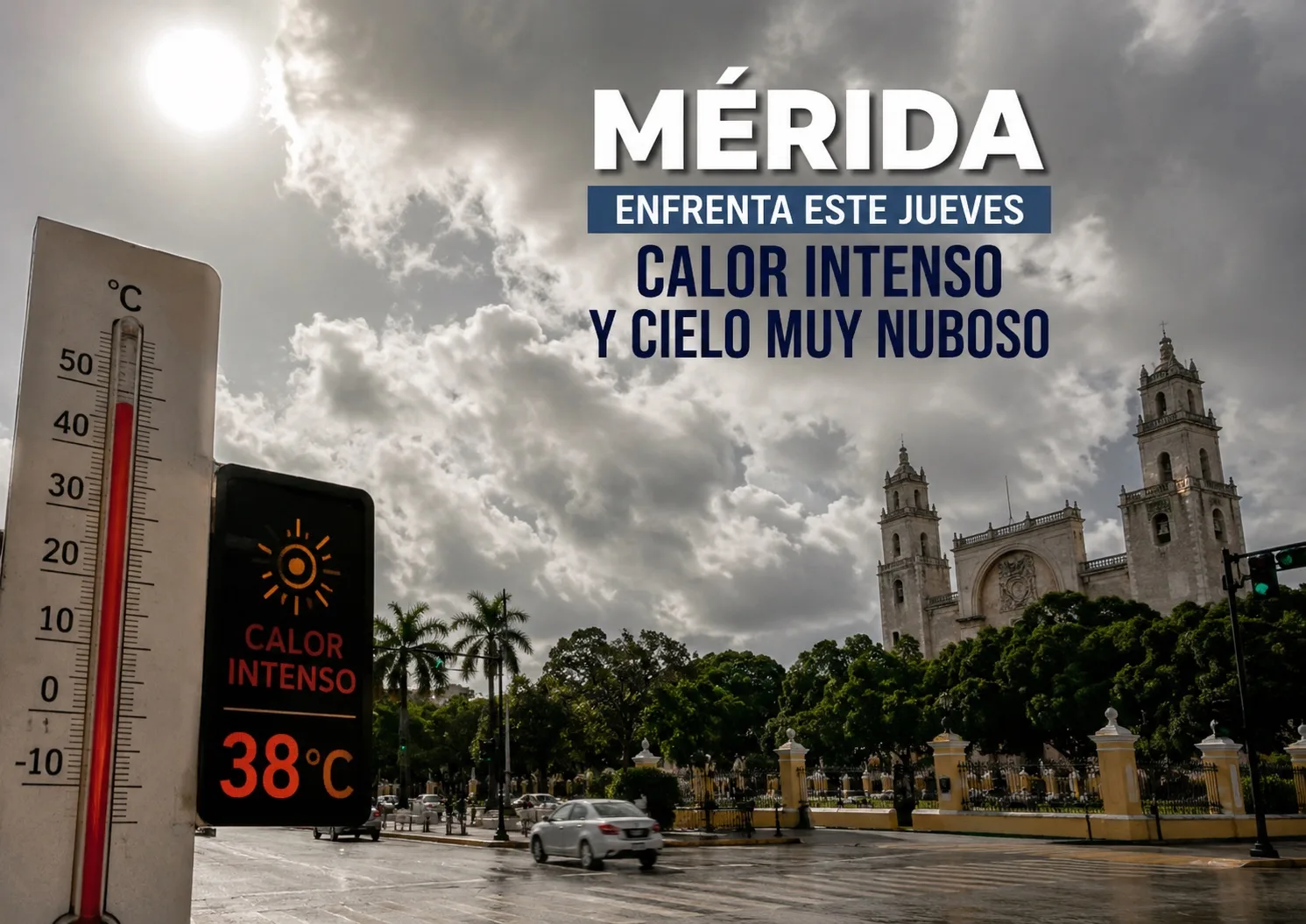 Mérida enfrenta este jueves calor intenso y cielo muy nuboso