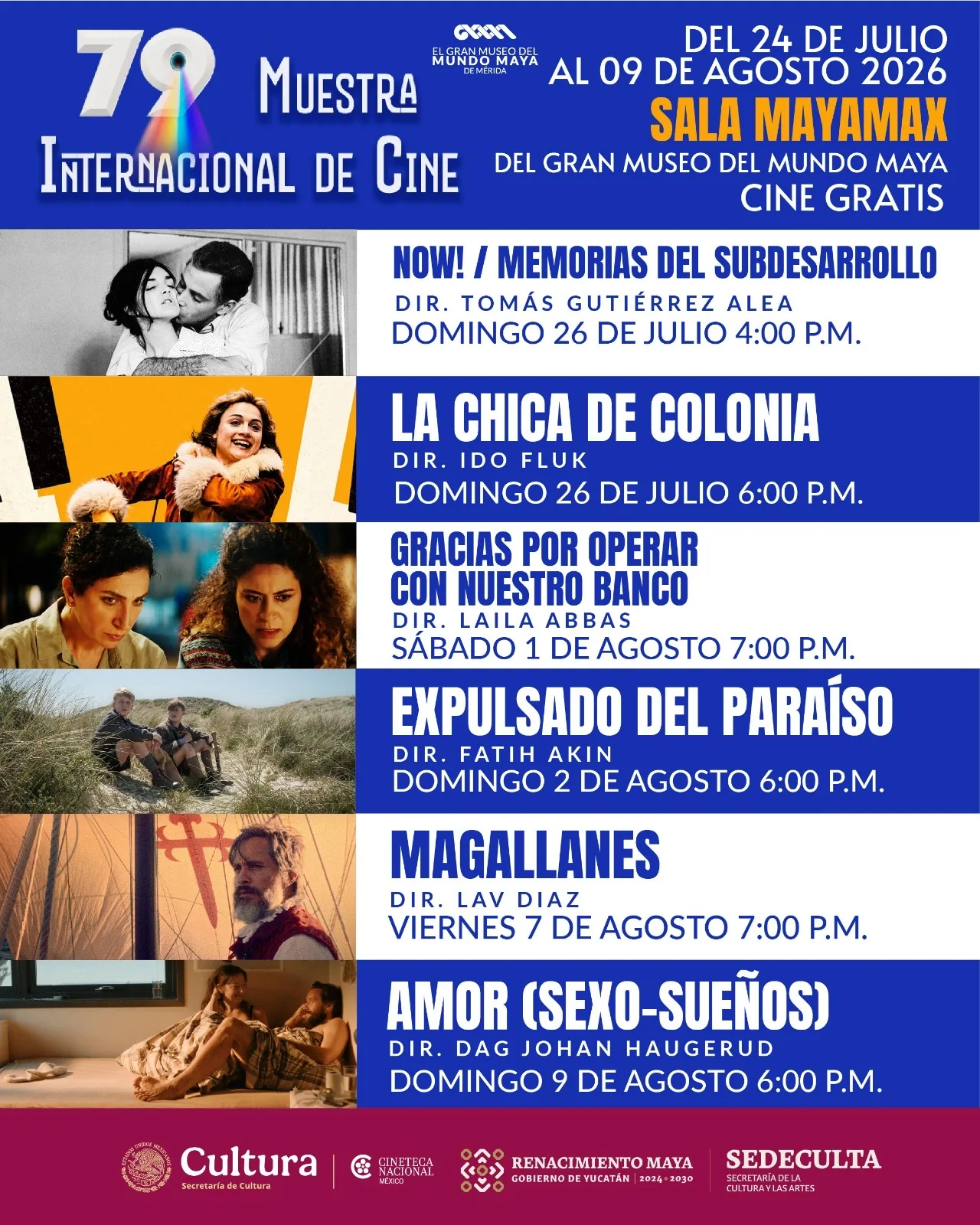 Cine internacional gratuito llega a Yucatán con la 79.ª Muestra de la Cineteca Nacional