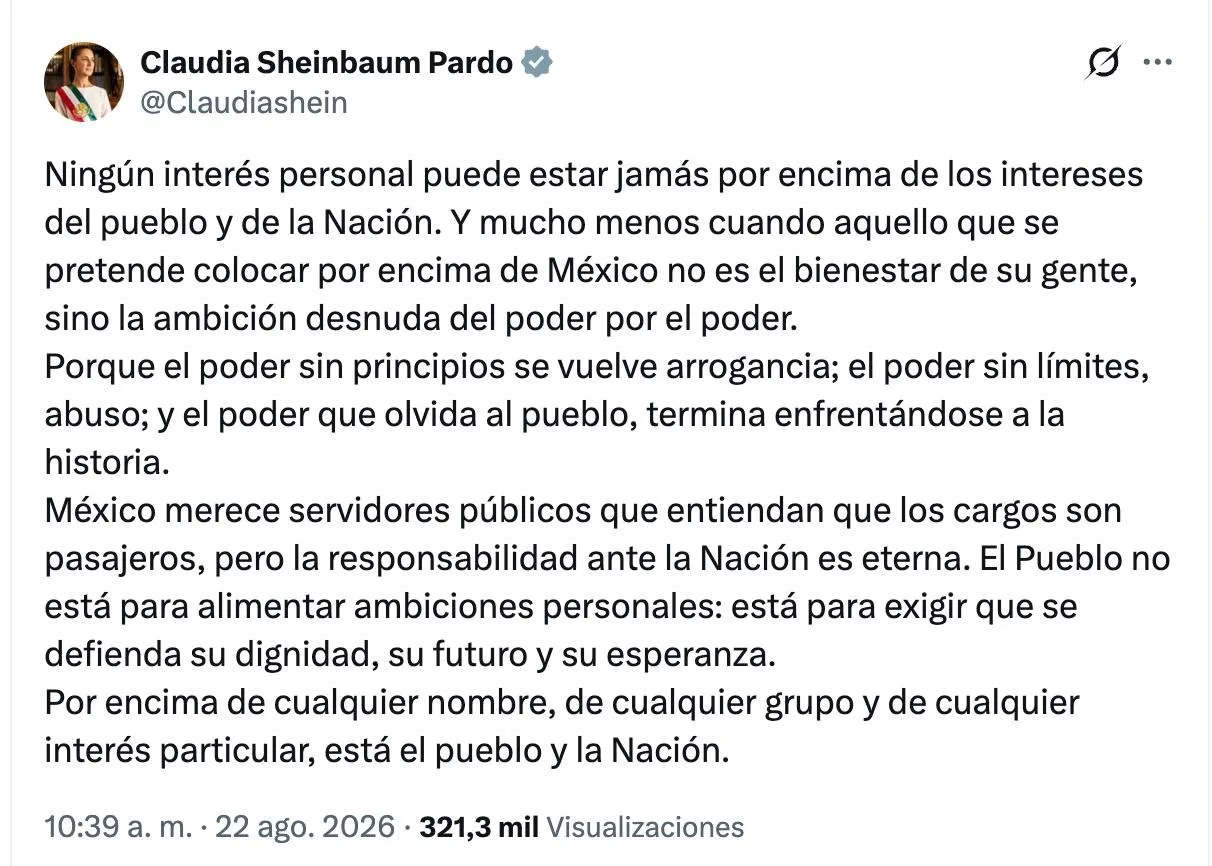 Sheinbaum lanza fuerte mensaje tras regreso de Rocha Moya: “El poder sin límites es abuso”