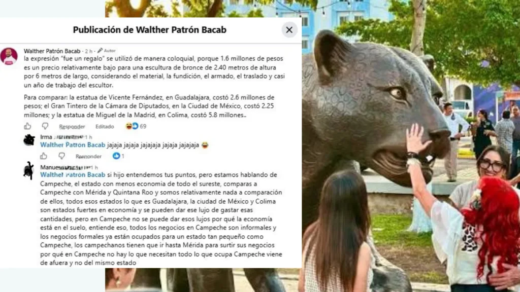 Vocero de Campeche defiende costo de escultura del jaguar: 1.6 millones es "relativamente bajo"