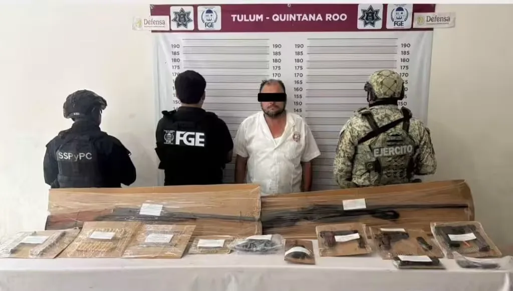 Detienen a taxista en Tulum con cinco armas de fuego y presunta droga
