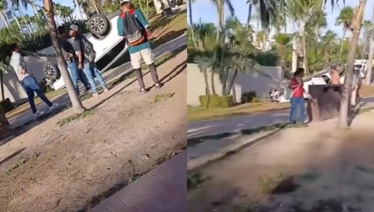 Impactante volcadura en Cancún deja una mujer lesionada y provoca caos vial