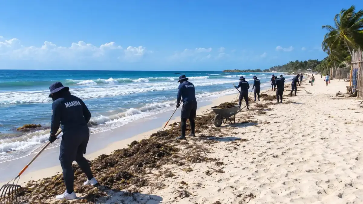 Marina recolecta más de 70 mil toneladas de sargazo en Quintana Roo durante 2026