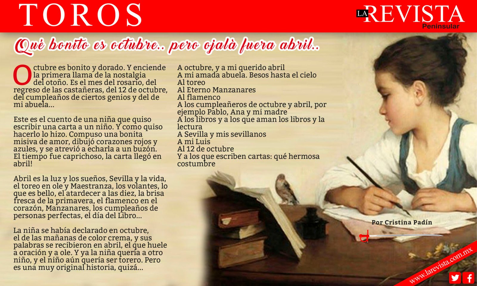 Qué bonito es octubre.. pero ojalà fuera abril..