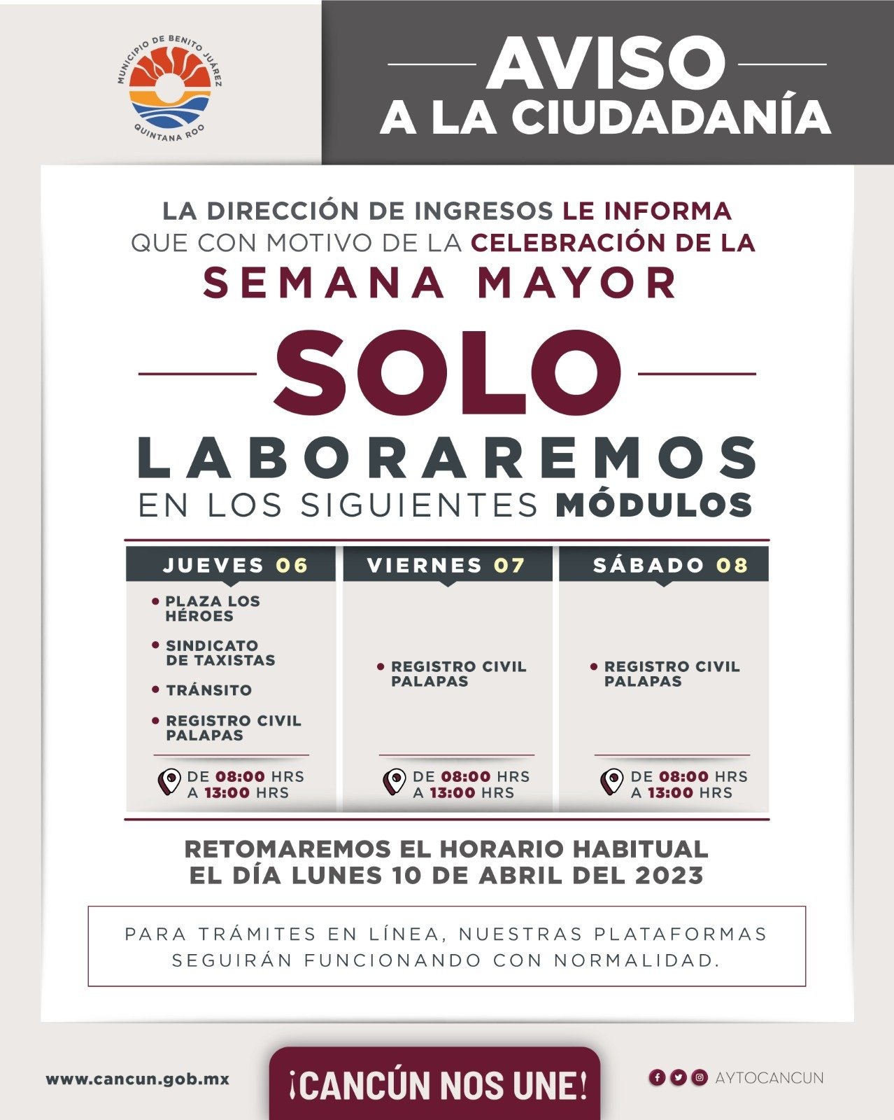 Ayuntamiento de BJ anuncia ajustes de horarios y cierre por asueto en Semana Mayor