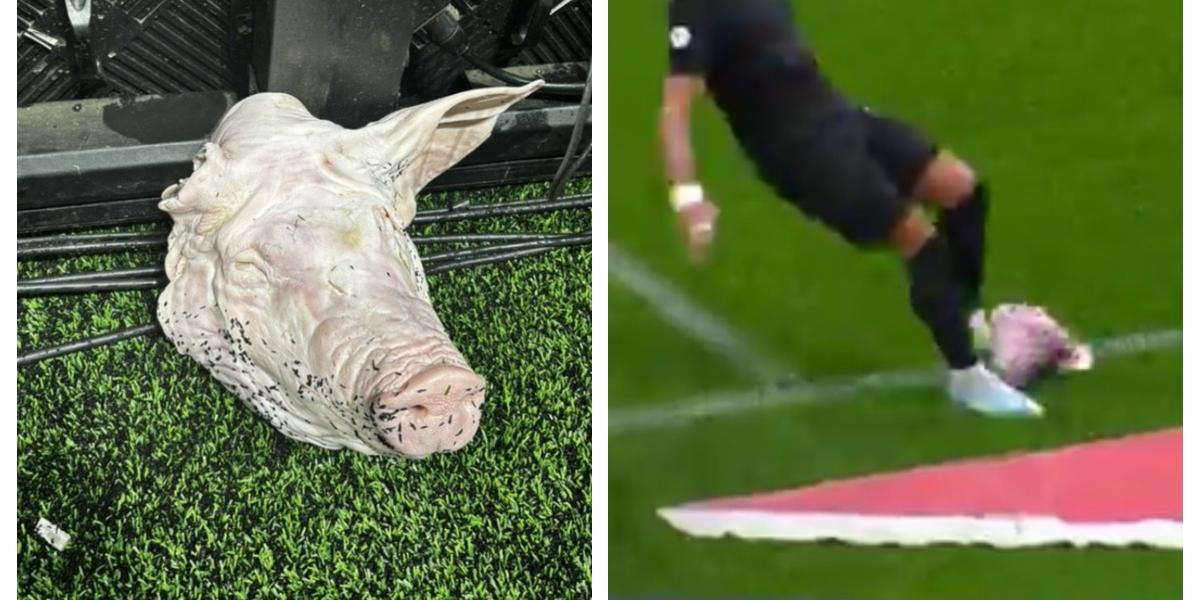 ¡Impacto en el derbi! Futbolista confunde una cabeza de cerdo con una almohada y casi se lesiona