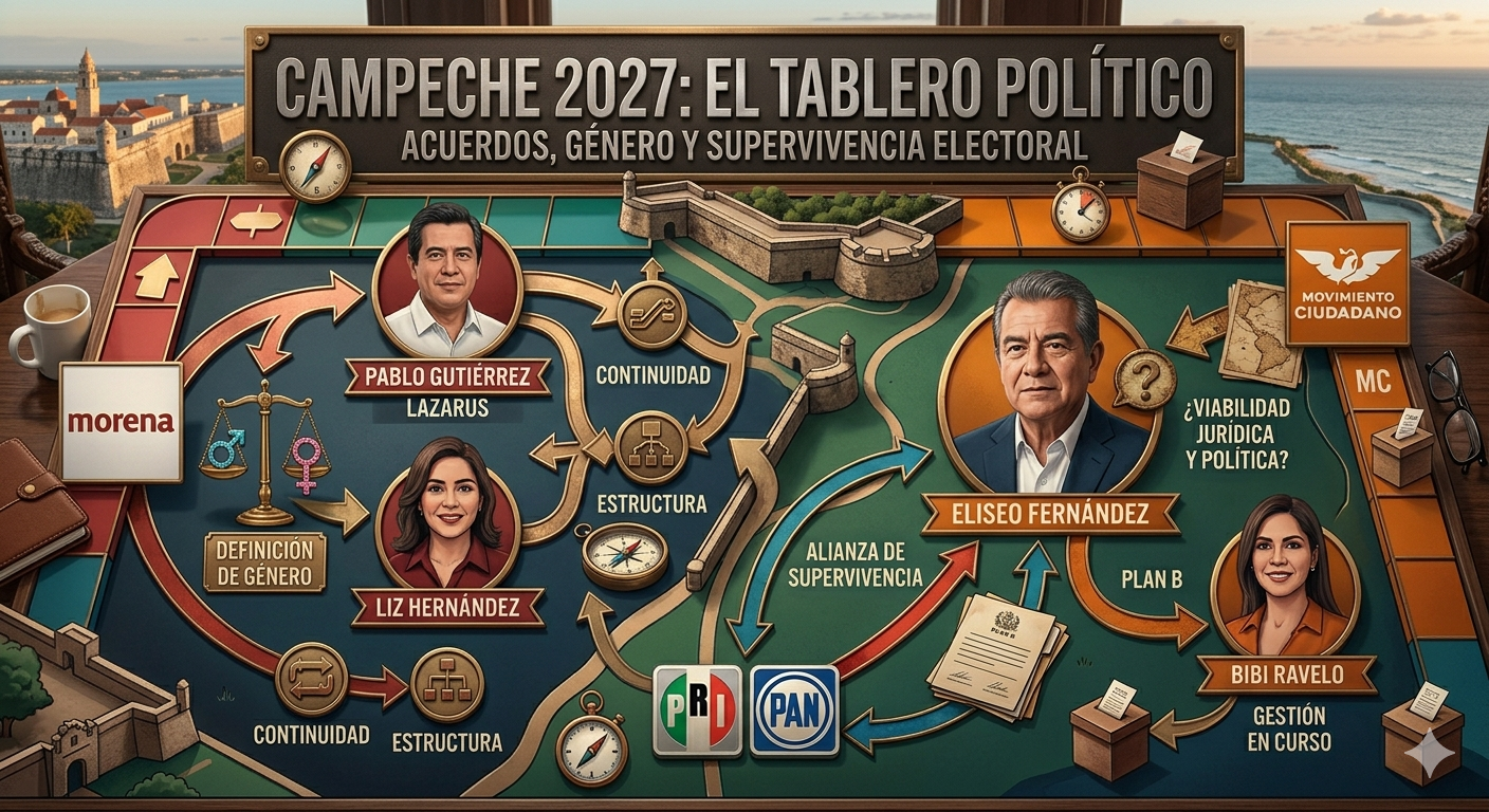 Campeche 2027: el tablero político comienza a definirse entre acuerdos, género y supervivencia electoral