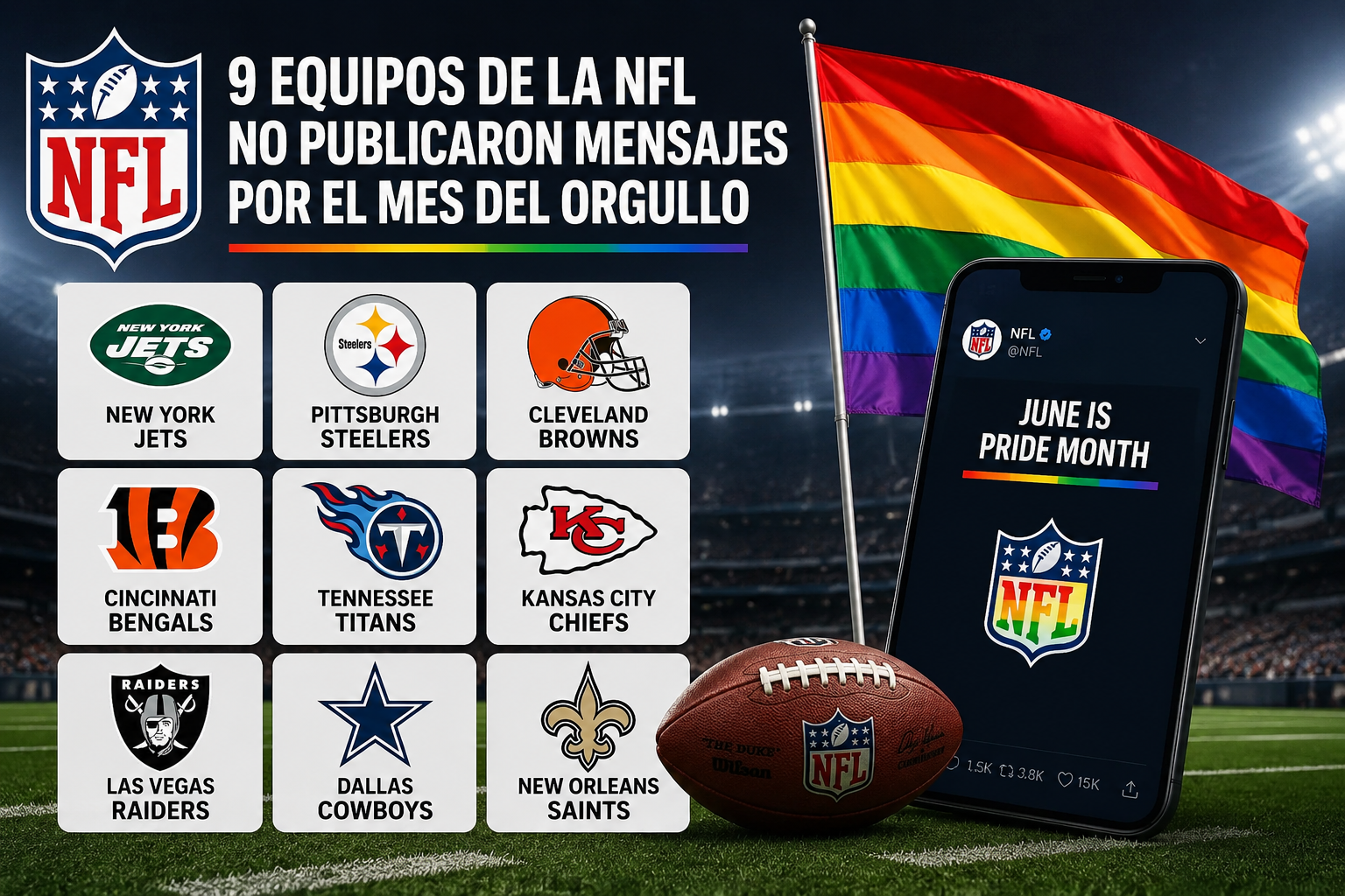 Nueve franquicias de la NFL se mantuvieron al margen del Mes del Orgullo en redes sociales
