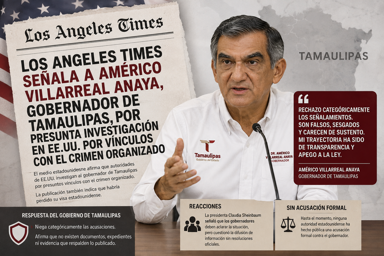 Los Angeles Times señala a Américo Villarreal por presunta investigación en EE.UU.; gobernador rechaza acusaciones
