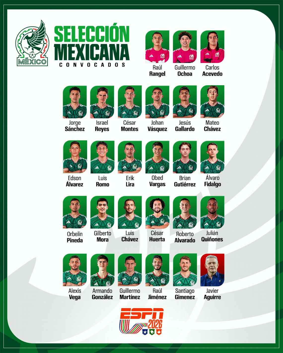 México confirma a sus 26 convocados para el Mundial 2026