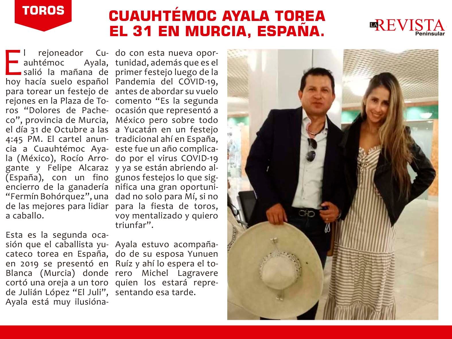 Cuauhtémoc Ayala torea el 31 en Murcia, España