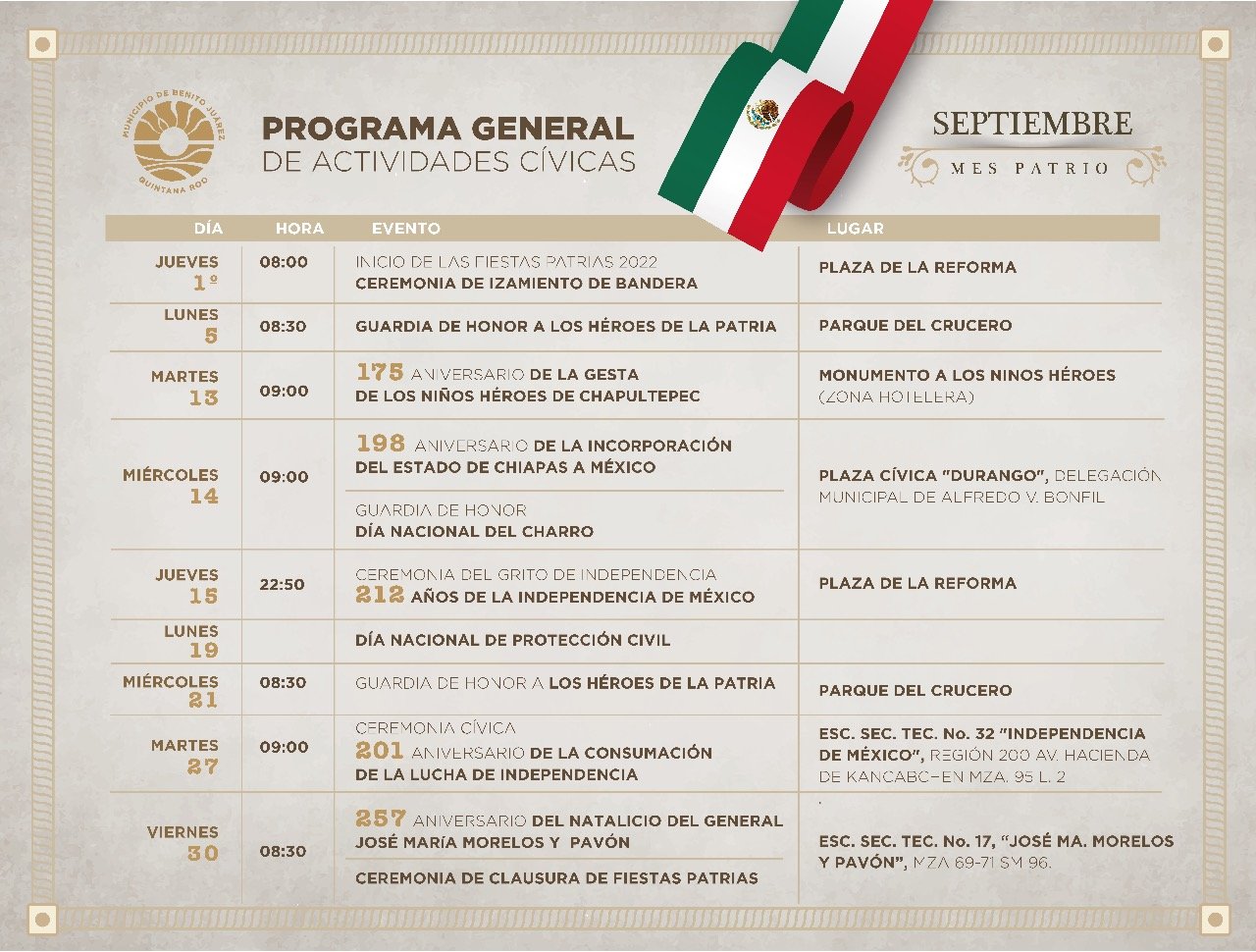 Realizará gobierno de BJ actividades por Fiestas Patrias 2022