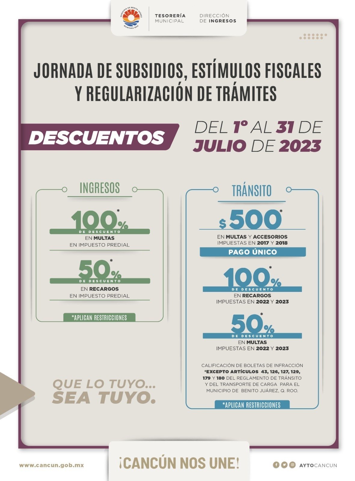 Última semana de “Jornada de Subsidios Fiscales" en Benito Juárez