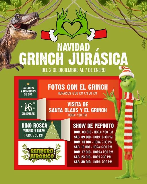 Sendero Jurásico recibirá la visita de Santa Claus y el Grinch