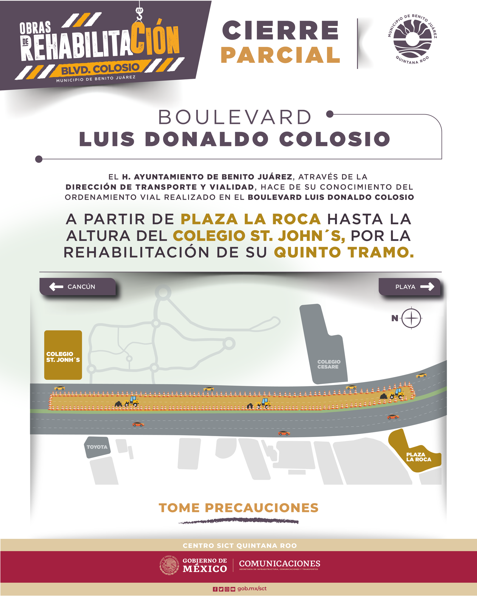 Coordina gobierno de BJ ordenamiento vial por quinto tramo de trabajos en Blvd. Colosio