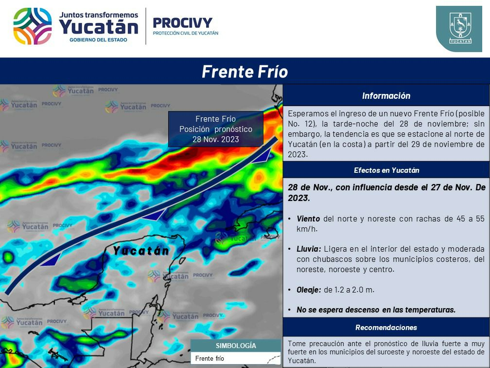 Frente Frío 12 mantendrá el potencial de lluvias en Yucatán