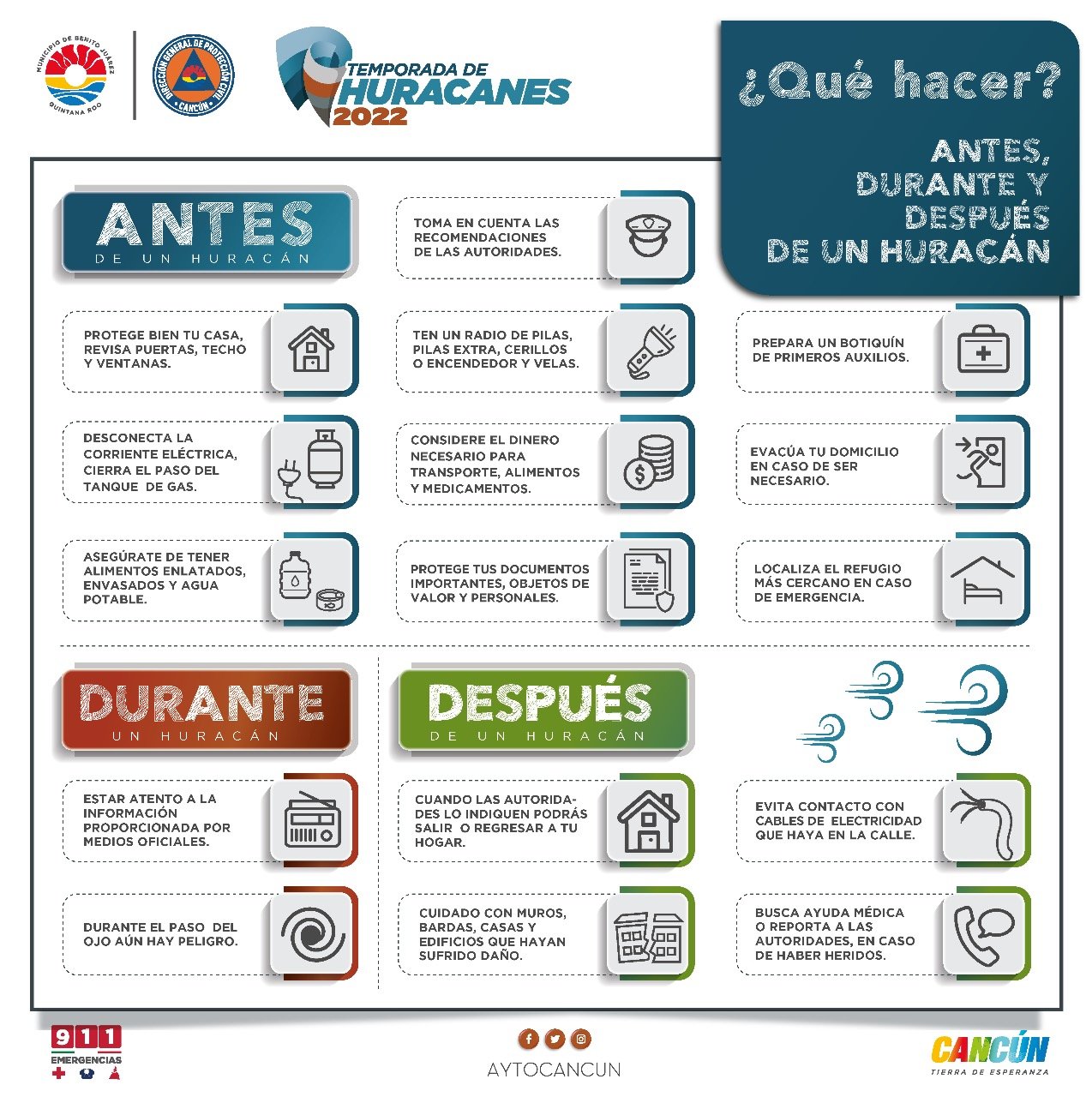 Emite Protección Civil recomendaciones por temporada de huracanes en Benito Juárez