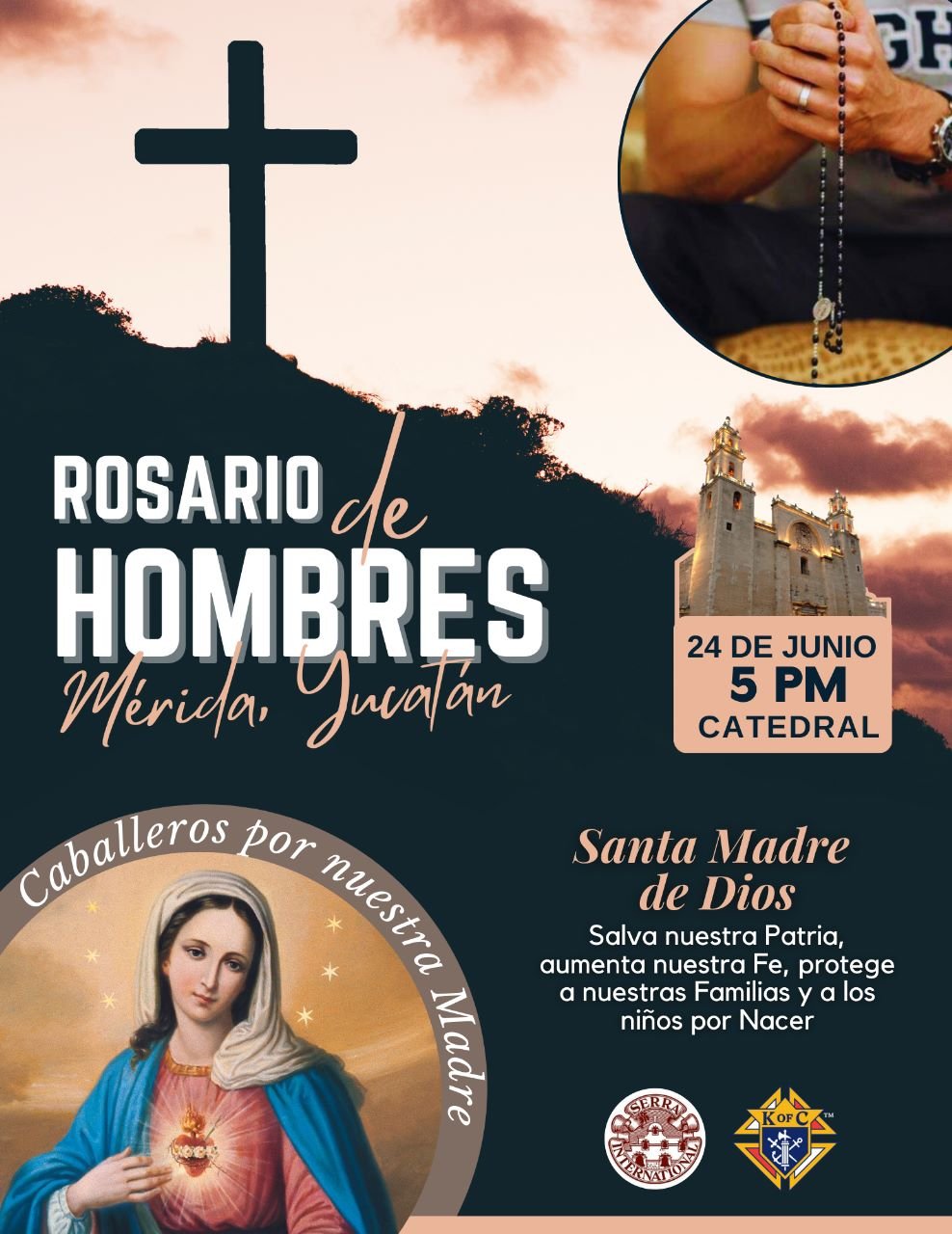 Caballeros de Colón Yucatán y el Club Serra convocan a los hombres a unirse a rezar el Rosario