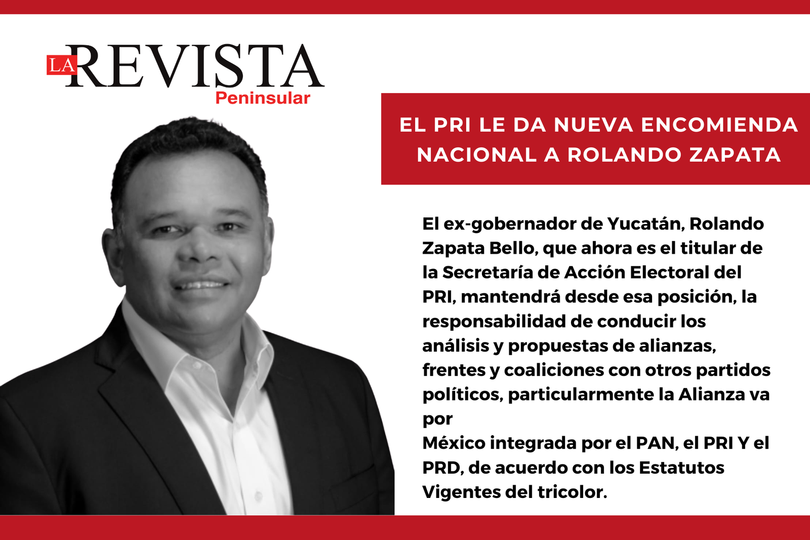 El PRI le da nueva encomienda nacional a Rolando Zapata